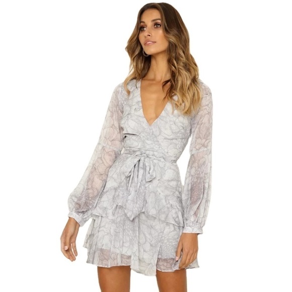 Princess Polly Gray Tie Dye Long Sleeve Mini Wrap Dress 4 - Picture 1 of 7